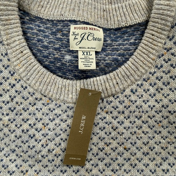 J.Crew NWT Rugged Merino Wool Blend Birds Eye Sweater Blue Grey XXL Fisherman - Picture 6 of 8